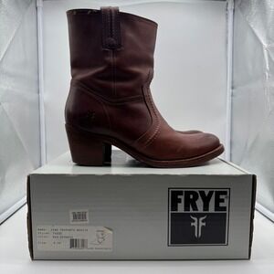 Frye‎ Jane Trapunto Bootie Womens 8.5 Redwood Leather Western Ankle Boots 76400